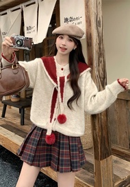 Cicishop(M6093) เสื้อไหมพรมสเวตเตอร์ถักขนแขนยาว กระดุมหัวใจ แถมผ้าคลุมไหล่มีขนปุยให้ สไตล์แฟชั่นฤดูห