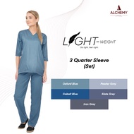 3 Quarter Sleeve Women Scrub Suit Lightweight Series - Set (Shirt+Pants)