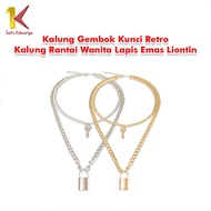 Satu Keluarga Kalung Rantai Wanita Lapis Emas Liontin Simple K57 K58 Kalung Gembok Kunci Retro Wanit