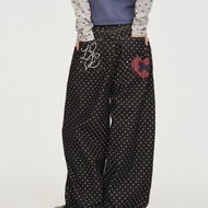 odd maker美式翻邊波點牛仔褲女寬松水洗設計感百搭休閒長褲