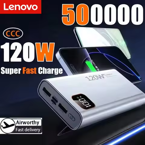 Lenovo 500000mAh Power Bank 120W Portable Fast Charge Power Bank Large Capacity Digital Display Batt