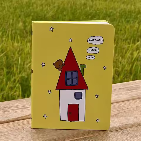 Cute Bear House Cartoon Hardcover Notebook Lined Journal Diary With Date Lines For Student Daily Wri