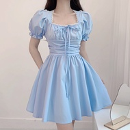 KA5 summer and Korean version of the college style puff sleeves contrast color lace stitching waist 
