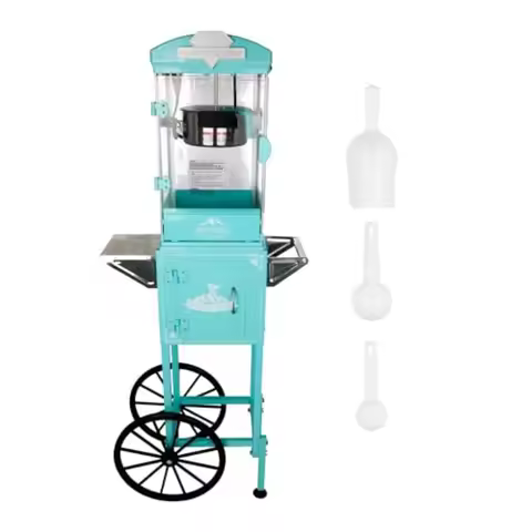 8 Oz Popcorn Machine with Cart Pink - Vintage Popcorn Maker - One Touch Operation Makes Up to 30 Cup