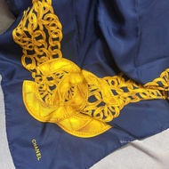 Chanel 藍金色首飾絲巾 CC Mark Chain Print Scarf Navy