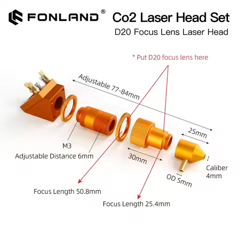 FONLAND K Series CO2 Laser Head Set New Style D12 20mm FL25.4 50.8mm Lens for 2030 4060 K40 Laser En