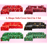 L Shape Sofa Cover Set Stretchable Sofa Covers Christmas L Shape/Corner Sofa Cover with Pillowcases and Foam Sticks