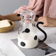 550ml Creative Cute Cow Cold Water Bottle Modern Fashion Glass Flower Teapot with Handle Milk Jug Cu