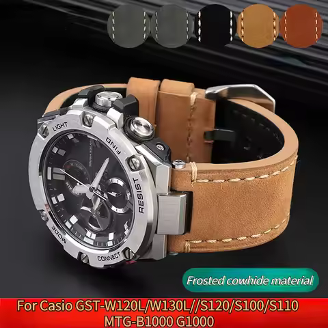 Vintage Cowhide Leather Watchband For G-SHOCK Casio GST-W120L/W130L//S120/S100/S110 MTG-B1000 G1000 