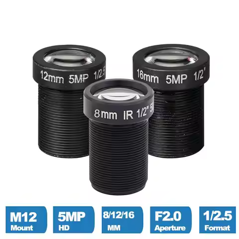 HD 5MP 8mm/12mm/16mm CCTV Lens 1/2.5" IR Board M12x0.5 MTV View 20M/30M/50M for Security IP Camera