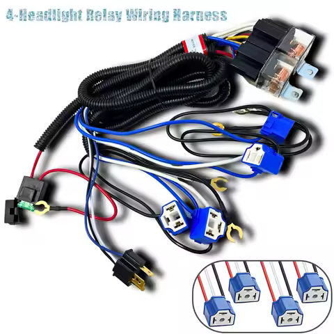 H4 Relay Harness, 1set 4 Headlight Ceramic Socket Plugs Set, H6054 6024 9003 5x7 7x6 Led Headlight R