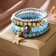4Pcs Bohemian Bracelet Set for Woman Fashion Elastic Wristband Gift Jewelry