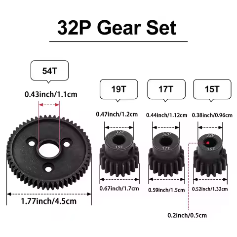 32P 5mm 15T-19T Pinion & M0.8 11mm 54T Large Gear Hardened Steel Motor Gear for Traxxas Slash E-REVO