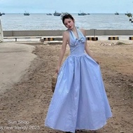 Beach maxi dress, long muse dress, halter neck dress, bow bust, long skirt 974(Z4) M.i.n