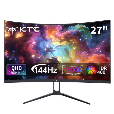 KTC H27S5C 27" Curved Gaming Monitor, 1440P QHD 144Hz 120Hz Monitor 1500R HVA Panel, HDR400, Adaptiv
