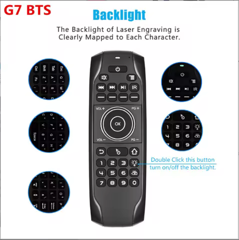 Newest G7BTS Backlit BT 5.0 Air Mouse Gyroscope Wireless Air Mouse with IR Learning Smart TV box Rem