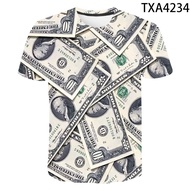 Summer USD U.S. Dollar Dollar Bills Money 3D Printed T Shirts Casual Boy Girl Kids Fashion Streetwea
