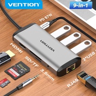 Vention 6 In 1 USB C HUB ประเภท C ถึง USB 3.0 4K HDMI VGA PD Full อุปกรณ์เพิ่มช่องยูเอสบี Thunderbolt 3ตัวแปลงเครือข่าย HUB สำหรับ Samsung Galaxy Huawei P20 30 Mate 20 30ประเภท C HUB