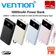 VENTION 10000mAh Power Bank (USB-C + USB-A) with Built-in Cable 22.5W LED Display Type (4 Colours Av