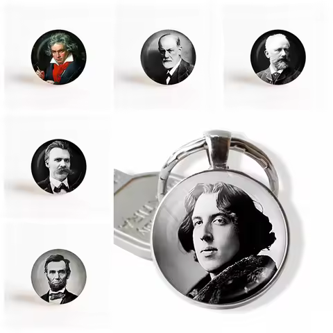 Portrait Art Photo Oscar Wilde Lincoln Sigmund Freud Beethoven Vintage Alloy Keychain Bag Pendant Fa