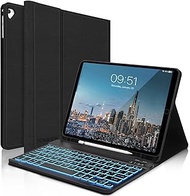 iPad 9.7 Case with Keyboard for 6th Generation(2018), 5th Gen(2017), Air 2/Air, iPad Pro 9.7, Protective Case with Pencil Holder, 7 Color Backlit Wireless Detachable Keyboard, Auto Sleep/Wake - Black