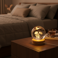 1pc 3D Glass Crystal Ball Lamp, Fantasy Decor Night Light with Base, LED Galaxy Planet Light, Birthd