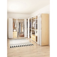 HY/🎁71TXWalk-in Cloakroom Bedroom Floor Iron Solid Wood Hanger Metal Open Wardrobe Wardrobe with Curtain 3MDJ