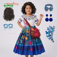 Mirabel Encanto Cosplay Costume Dress for Girls Kids with Large Shoulder Bag and Earrings Set Magic 