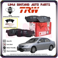 Honda Civic ES S5A S5H Front / Rear Brake Pads , Disc Brake Pad TRW (2001-2005)