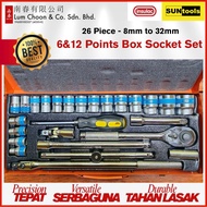 Box Socket Set 12 and 6 points 26 piece 8 - 32mm includes ratchet slide head handle universal joint 