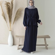 Telah Hadith - Navy Kamila Top By Aska Label - Top Navy Blue With Flowers And Busui Frie Applications
