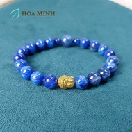 Vòng tay đá Kyanite (Sapphia nước) tự nhiên VIP size 8.3 li phối charm bạc xi vàng mặt Phật bình an