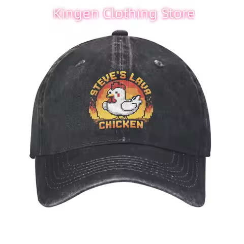 Unisex Chicken Jockey Lava Chicken Print Steves Hat Fashion Distressed Washed Baseball Cap Adjustabl
