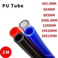 Hos Tiub Pneumatik Gas 2 Meter, Paip PU 4x2.5 6x4 8x5 10x6.5 12x8 14x10 16x12mm, Hos Pemampat Udara 