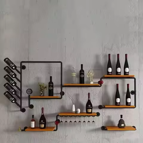 Wall Industrial Bar Cabinets Modern Wood Luxury Shelf Liquor Cabinet Bottle Holder Shelves Stojak Na