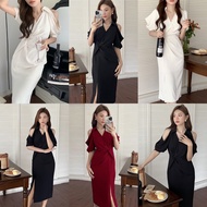 D1054 GANGNAM KOREAN STYLE VINTAGE MIDI DRESS SIMPLE ELEGANT PARTYPOLOS