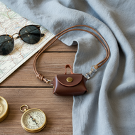 Vintage leather coin earphone bag necklace, multifunctional brown sweater chain for travel.  Beg Ear