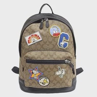 COACH 滿版logo拼接皮革後背包-SNOOPY