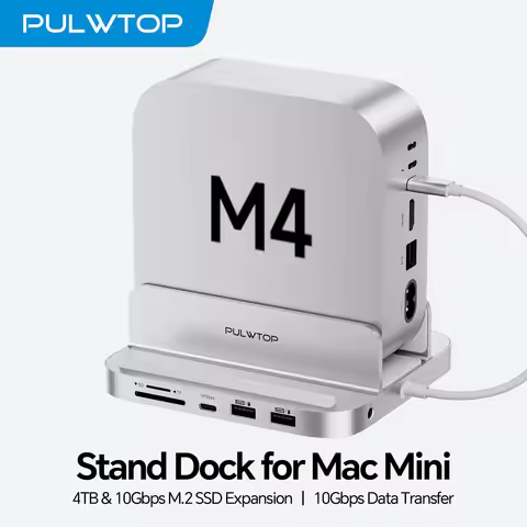 PULWTOP Mac Mini M4 Hub Stand with 4TB SSD Enclosure for Mac Mini M6, M5 Pro, M4/M4 Pro, with USB A/