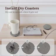 Instant Dry Stone Coasters Set of 6, Natural Diatomaceous Earth Table Coasters for Drinks, Unique Dr