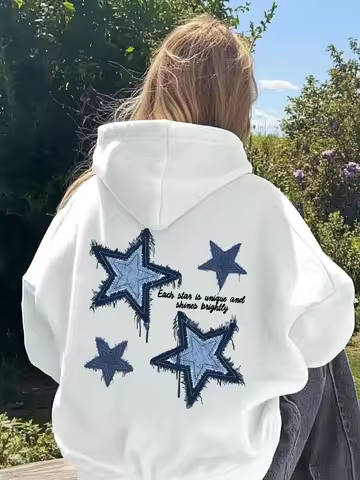 Girls' white hooded sweatshirt with printed loose casual sportswear, campus outdoor casual youth clo