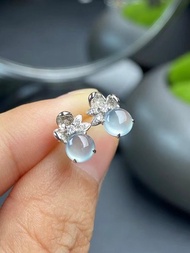 冰種翡翠 天然翡翠 A玉 耳墜 耳釘 • 18k金天空藍翡翠耳環