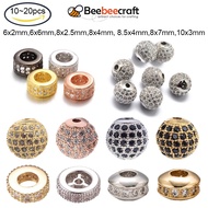 Beebeecraft 10-20pcs Brass Micro Pave Cubic Zirconia Spacer Beads Rondelle Clear Golden/Mixed Color Metal Beads Supplies for DIY Bracelet Necklace Jewelry Making