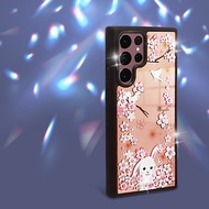 Samsung Galaxy S22全系列 軍規防摔鏡面水晶彩鑽手機殼-櫻花兔