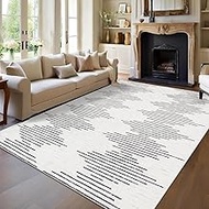 GlowSol Washable Area Rugs 9x12 Rugs Modern Solid Large Rugs for Living Room, Stain Resistant Stripe