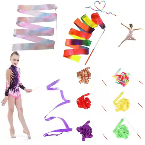 2M Colorful Gym Ribbons Dance Ribbon Rhythmic Art Gymnastic Ballet Streamer Twirling Rod Stick For T