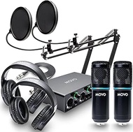 Movo PodPak2A 2-Pack Universal Cardioid Condenser Microphone Kit with MDX-1 2x2 Audio Interface, Articulating Scissor Arm, Studio Headphones - Podcast Equipment Set for YouTube, Podcast, Streaming