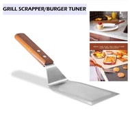 Stainless Steel Wooden handle Burger Flipper | Burger Tuner | Grill Spatula | Angled Burger Turner |