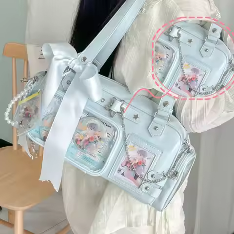 Star Chain Y2k Harajuku Shoulder Itabag Blue Lolita Girl Pain Bags Transparent Japanese Crossbody Ba