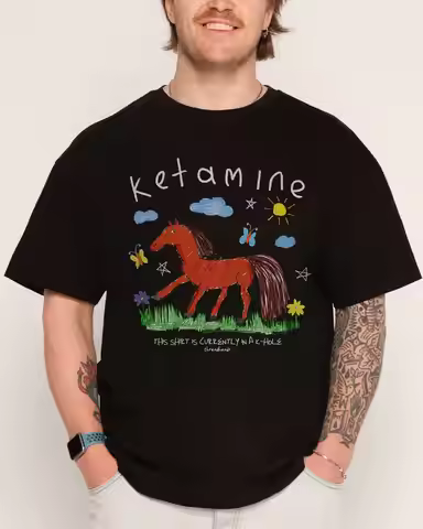 Ketamine T-Shirt Hip Pop Print Short Sleeve Y2k Fashion Funny Graphic T-Shirt Casual Loose Streetwea